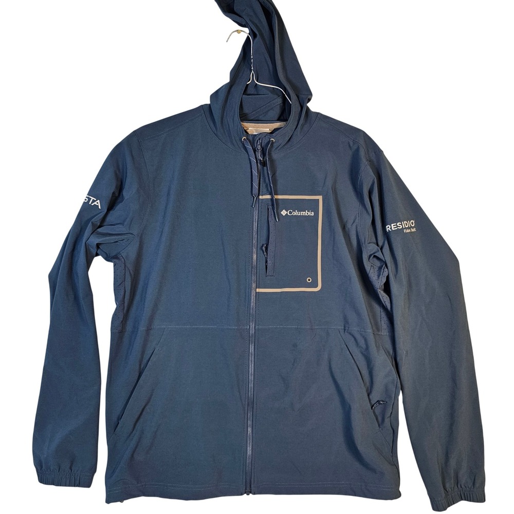 Columbia Mens Navy Blue Full Zip Hooded Windbreaker Jacket Large Presidio